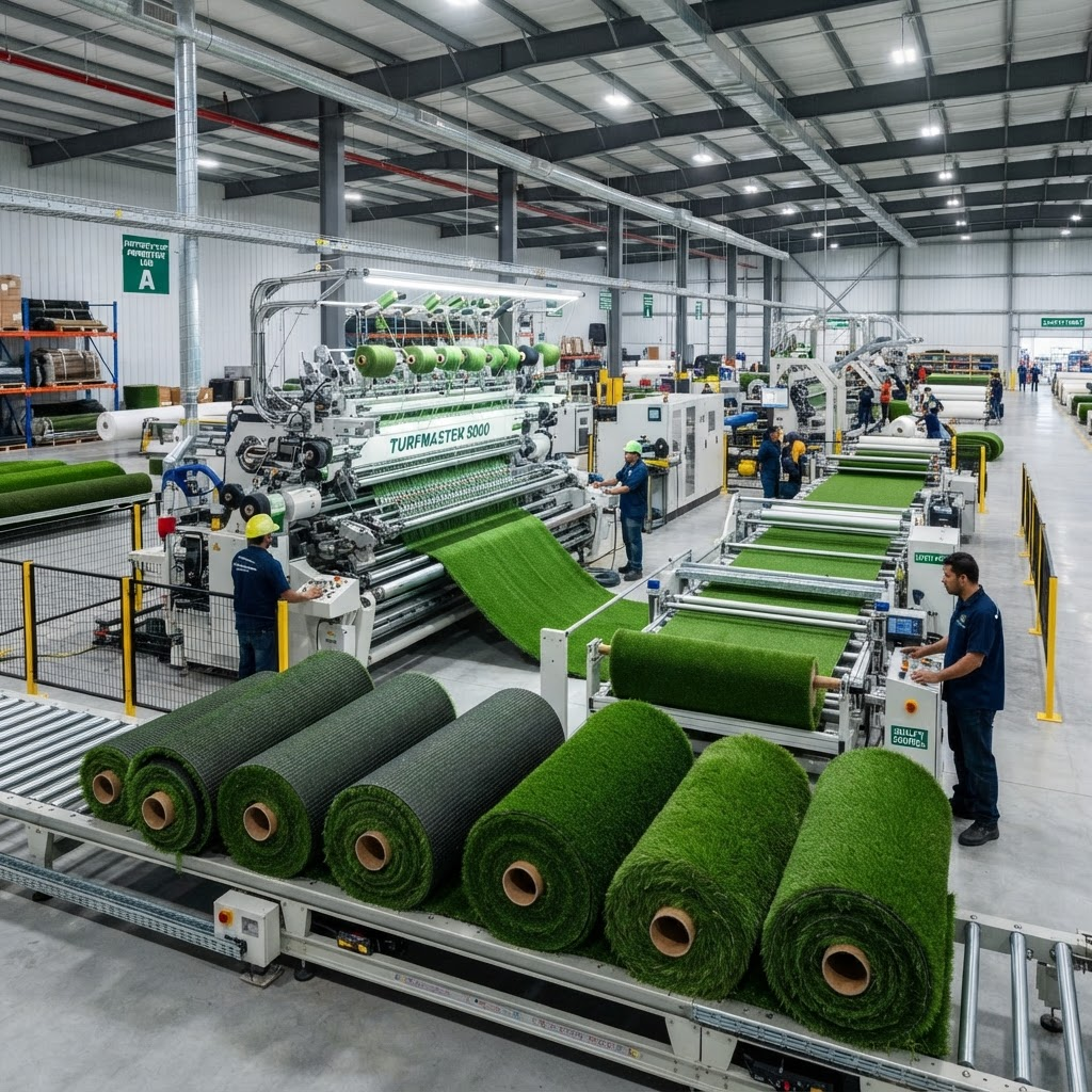 Производство искусственного газона на заводе SST